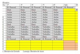 Eu vou criar uma planilha de organização dos seus horários semanais