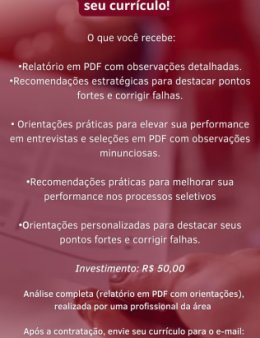 Vou analisar o seu currículo e mostrar como deixá-lo mais competitivo no mercado
