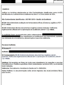 Eu vou Analisar a Não Conformidade da Auditor