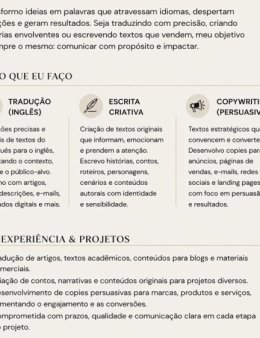 Eu vou te falar um pouco sobre como trabalho.