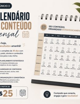 Eu vou criar calendário de conteúdo 30 dias