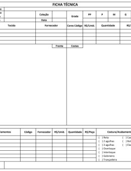 Eu vou fazer sua ficha técnica de costura/modelista