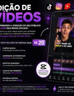 Vou editar os teus vídeos curtos com legendas dinâmicas e efeitos sonoros profissionais
